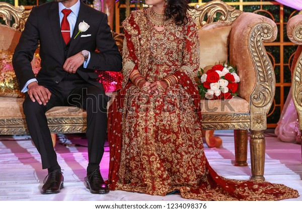 Indian Bride Wearing Red Lehnga Shaara Stock Photo Edit Now