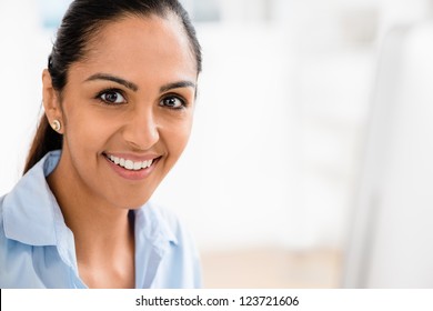 Indian Business Woman Pretty Smiling Office