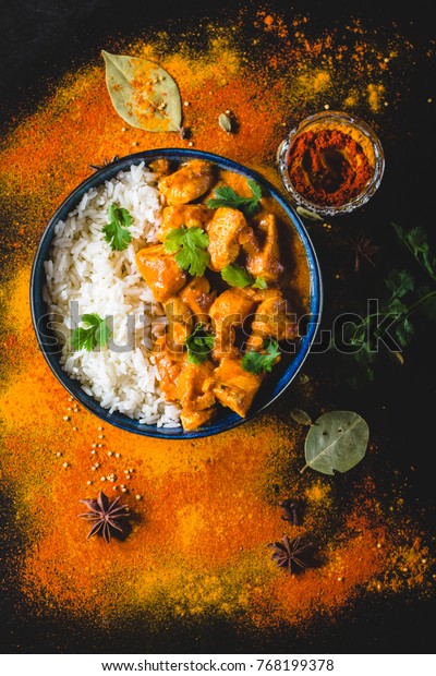 Indian Butter Chicken Basmati Rice Bowl Stock Photo (Edit Now) 768199378