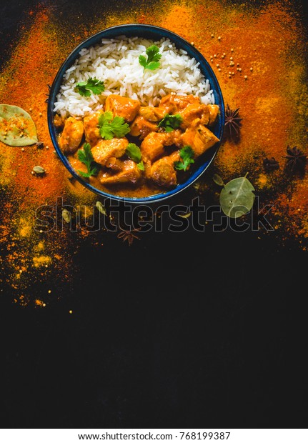 Indian Butter Chicken Basmati Rice Bowl Stock Photo 768199387 ...