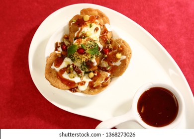 Indian Chaat Dahi Bhalle With Curd And Sweet Sauce