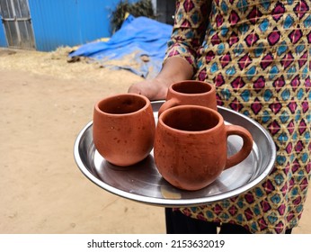 Indian clay cups known as Kulhad, Earthen cups, Biodegradable or Eco-friendly teacups, Clay pottery teacups, handcrafted mitti ke cup. - Shutterstock ID 2153632019