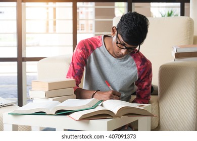 Indian College Student Doing Homework