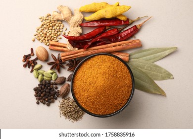 Indian curry powder with raw ingredients, indian curry masala - Powered by Shutterstock