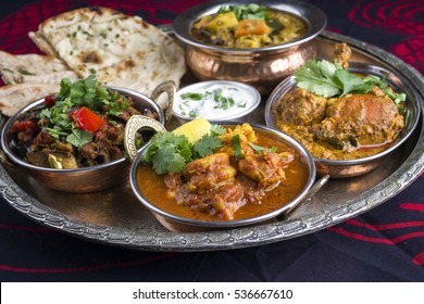 Indian Dishes On Traditional Thali