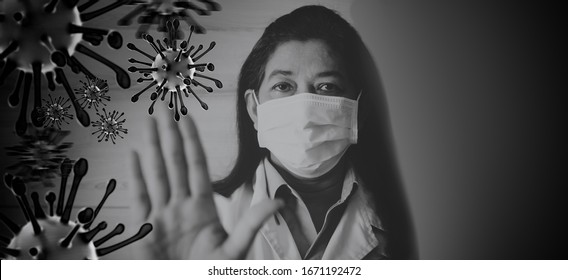 Indian Doctor Wearing Surgical Mask For Protect Coronavirus Covid-19 And Show Stop Hands Gesture For Stop Corona Virus Outbreak.Scientist In Biological Protective.omicron Variants Virus.Omicron Covid.