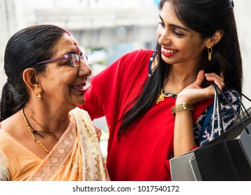 Indian family enjoying a shopping mall
