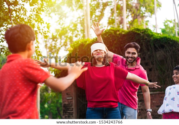 Indian Family Playing Blindfold Game Park Stock Photo (Edit Now) 1534243766