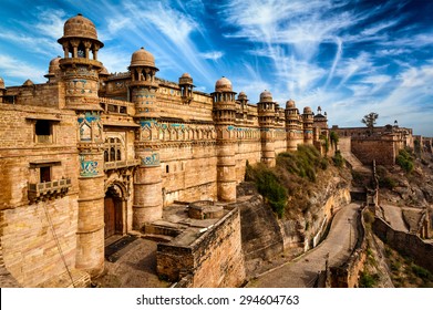 Indian Famous Landmark Example Of Mughal Architecture - Gwalior Fort. Gwalior, Madhya Pradesh, India