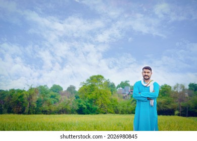 Indian Farmer At Sugarcane Field