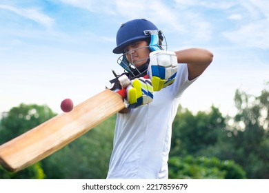 Indian Female cricket player wearing protective gear and hitting the ball with a bat on the field - Powered by Shutterstock