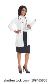 Indian Female Doctor Full Body On White Background