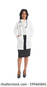 Indian Female Doctor Full Body On White Background