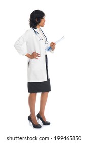 Indian Female Doctor Full Body Side View On White Background