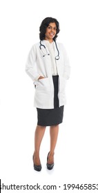 Indian Female Doctor Full Body On White Background