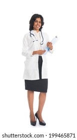 Indian Female Doctor Full Body On White Background