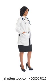 Indian Female Doctor Full Body Side View On White Background 