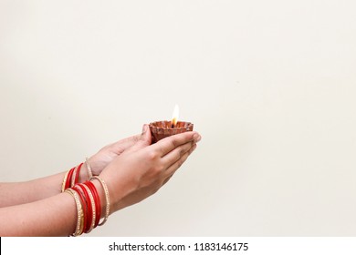 Indian Festival Diwali, Lamp In Hand