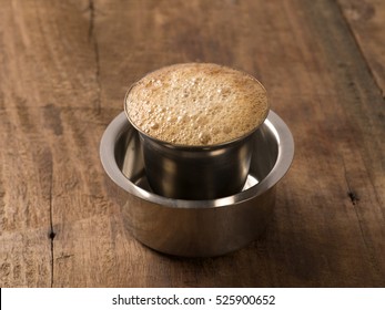 Indian Filter Coffee On Wooden Background