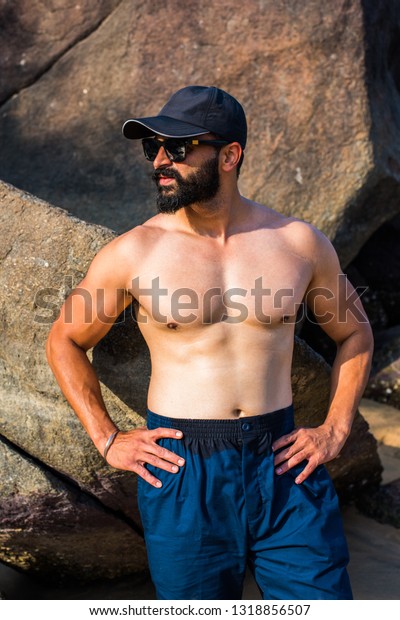 Indian Fitness Model Beach Bearded Young Stock Image Download Now