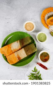 Indian Flag Color Food - Tri Color Dosa For Republic Independence Day, Selective Focus