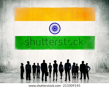 Indian Flag and a group of business people.