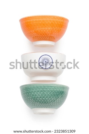 Indian flag made of bowls isolated on white background