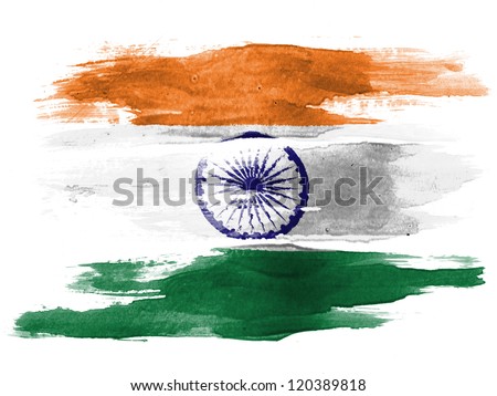 The Indian flag painted on  white paper with watercolor