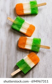 Indian Flag Tri Color Tiranga Popsicles / Indian Independence Rupublic Day Food, Top Down View