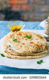 Indian Flatbread - Herb Stuffed Paratha On A Baking Paper