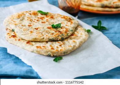 Indian Flatbread - Herb Stuffed Paratha On A Baking Paper