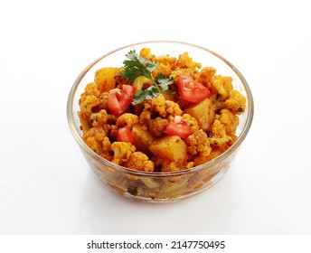 Indian food called vegetable Cauliflower or kobi ki sabji in bowl isolated on white background  