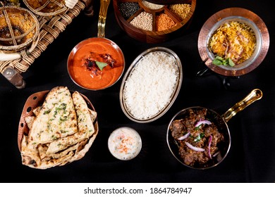 Indian Food Display On Black Background Stock Photo 1864784947 ...