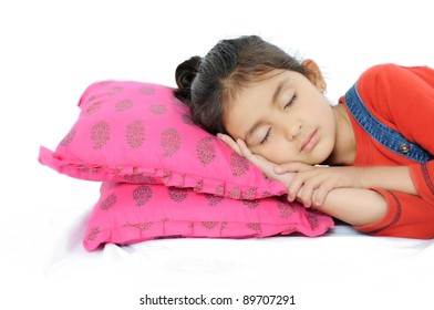 Indian Girl Sleeping Over Pillow.