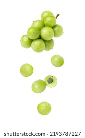 Indian Gooseberry Fruit (amla Emblica) Flying In The Air Isolated On White Background.