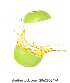 Indian Gooseberry Oill Splashing From Fruit (phyllanthus Emblica, Amla) Isolated On White Background. 