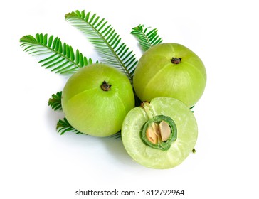 Indian Gooseberry Phyllanthus Emblica Amla Fruit Photo Isolated On White Background. This Has Clipping Path.