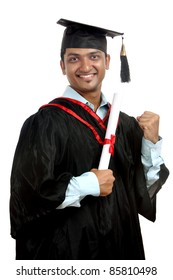 Indian Graduate On White Background.