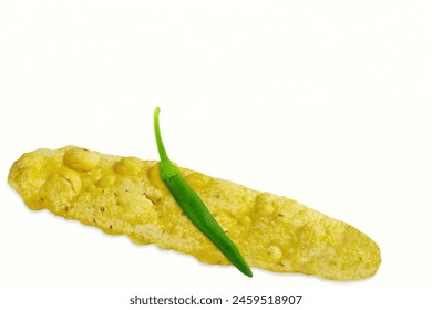 indian gujarati traditional tea time snack food fafda,fafda papdi,papadi,white background,top view,copy space