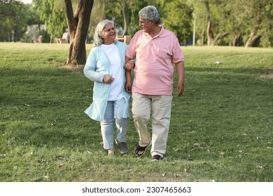 Indian happy senior couple enjoying in garden and looking together  - Powered by Shutterstock