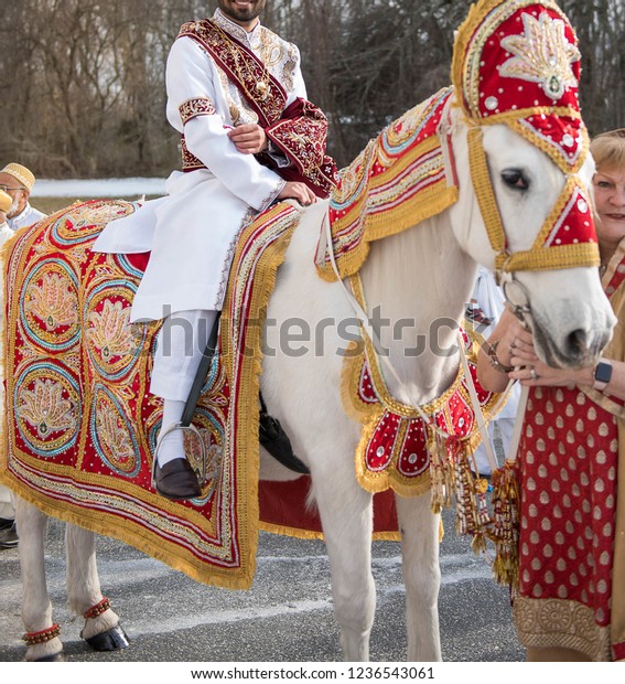 Indian Hindu Groom Riding White Horse Stock Photo Edit Now