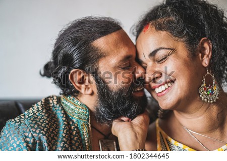 Similar – Image, Stock Photo Couple in love kissing on the terrace