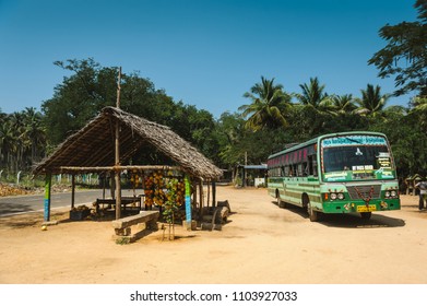 Indian Intercity Bus Stop With Goverment Transport At Parking Among Palm Trees. 19 February 2018 Madurai, India