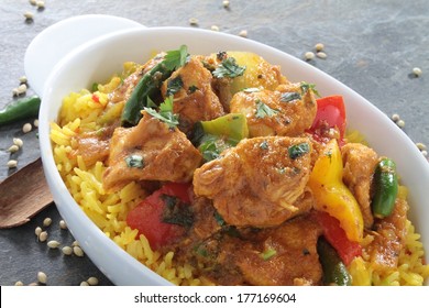 Indian Jalfrezi curry with pilau rice
