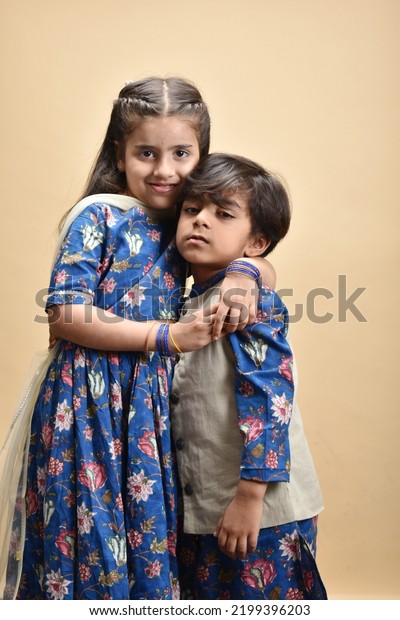 Indian Kids Little Brother Sister Celebrating Stock Photo 2199396203 ...