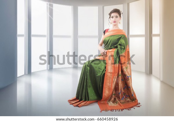 Indian Lady Saree Sitting On Chair Stock Image Download Now
