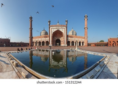 Indian landmark - Jama Masjid mosque in Delhi. 180 degree panorama.