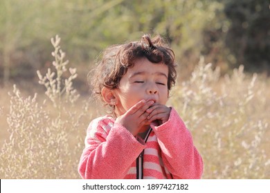 An Indian Little Child Enjoying Fruits In The Forest, India