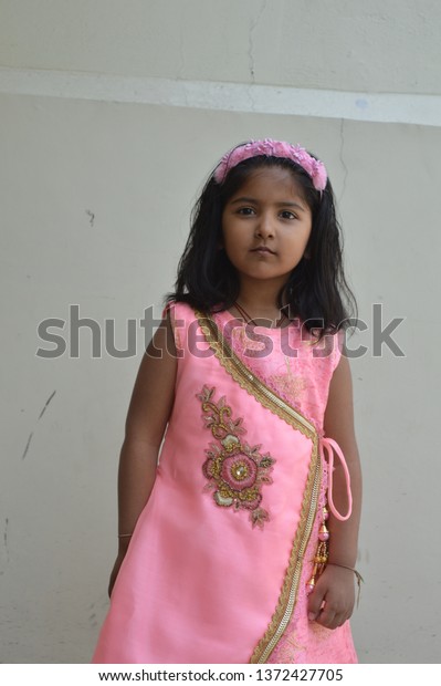 Indian Little Girl Pink Dress Smiling Stock Photo 1372427705 | Shutterstock