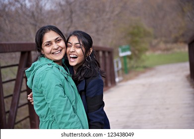 Indian Loving Mother And Daughter In Outdoors